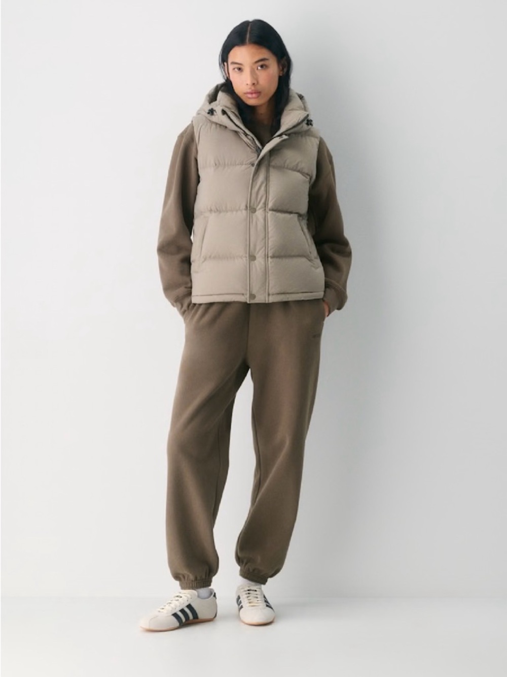 Aritzia Taupe Hooded Puffer Vest